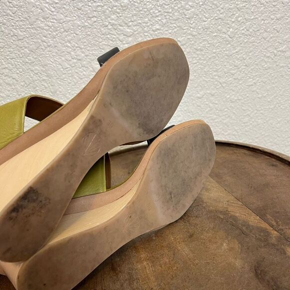Coclico Doe Wedge Olive And Deep Sea Double Strap Wood Sandals Women’s 39 US 8.5 - Picture 7 of 9